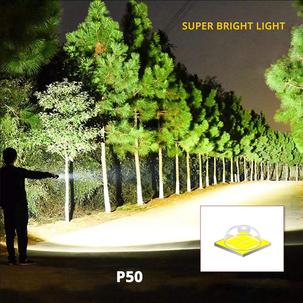 Super Bright 4 Core Επαναφορτιζομενενος φακός LED P50 Αδιάβροχος φακός με οθόνη μπαταρίας με δυνατότητα ζουμ, κατάλληλος για περιπέτεια, κάμπινγκ - ledmania.gr