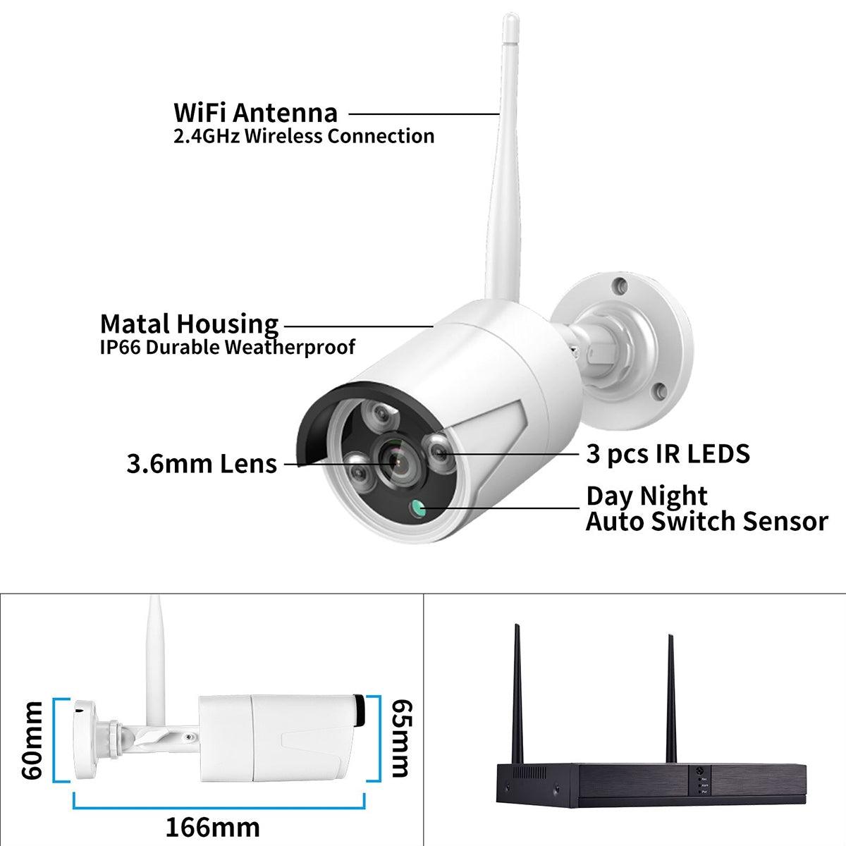 GloboStar® 86037 Ασύρματο Καταγραφικό με 4 x Camera 2MP 1080P WiFi 150° Μοιρών - Αδιάβροχο IP66 - Νυχτερινή Όραση με LED IR - Μονή Κατέυθυνση Ομιλίας - Ανιχνευτή Κίνησης - Νυχτερινή Λήψη - Λευκό - ledmania.gr
