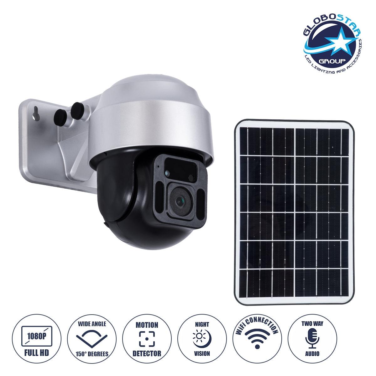 GloboStar® 86049 Αυτόνομη Ηλιακή Camera 1080P 2MP WiFi 150° Μπαταρία 3200mAh Φωτοβολταϊκό Πάνελ Αισθητήρα Ημέρας-Νύχτας & Ρύθμιση Χρόνου Διπλή Κατέυθυνση Ομιλίας Αδιάβροχη IP66 Ψυχρό Λευκό 6000K - Ασημί - ledmania.gr