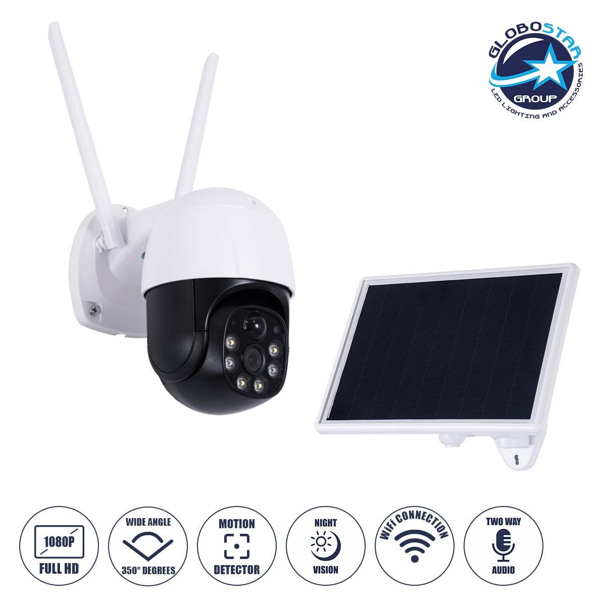 GloboStar® 86055 Αυτόνομη Ηλιακή IP Camera 1080P 2MP WiFi 350° Μοιρών - 3200mAh - Φωτοβολταϊκό Πάνελ - Νυχτερινή Όραση με LED IR - Ανιχνευτή Κίνησης - Νυχτερινή Λήψη - Αδιάβροχη IP66 - Λευκό - ledmania.gr