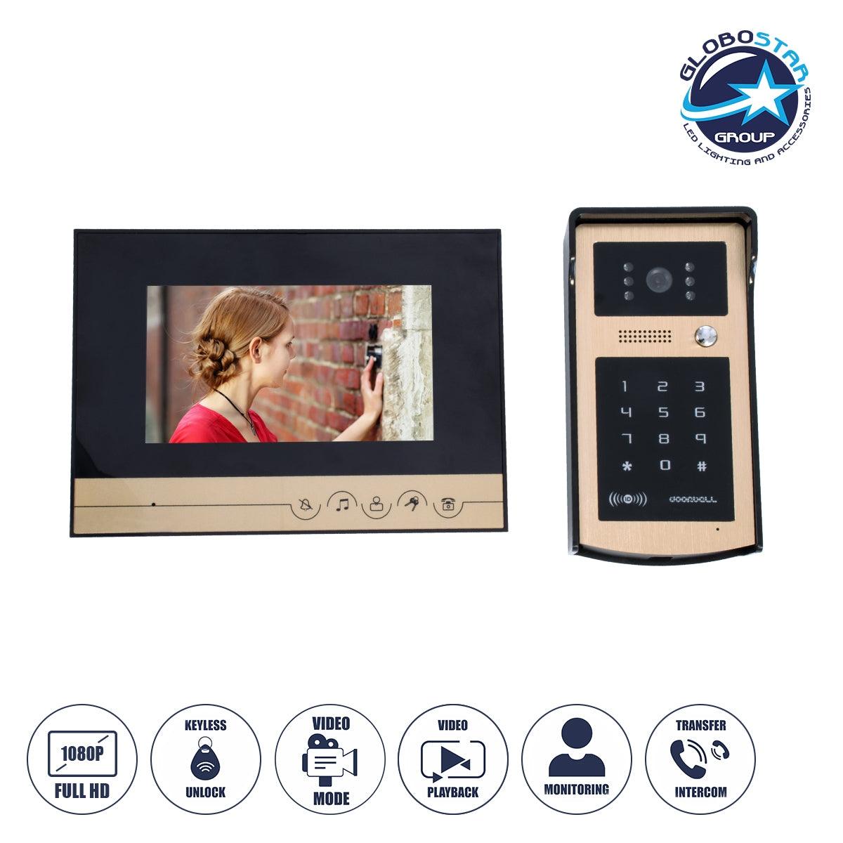 GloboStar® 86059 Σετ Θυροτηλεόρασης με Έγχρωμη Οθόνη Αφής 7" και Κάμερα 1080P HD & 4 Επαγωγικά Κλειδιά για Ηλεκτρονικές Κλειδαριές - Μαύρο - Χρυσό - ledmania.gr