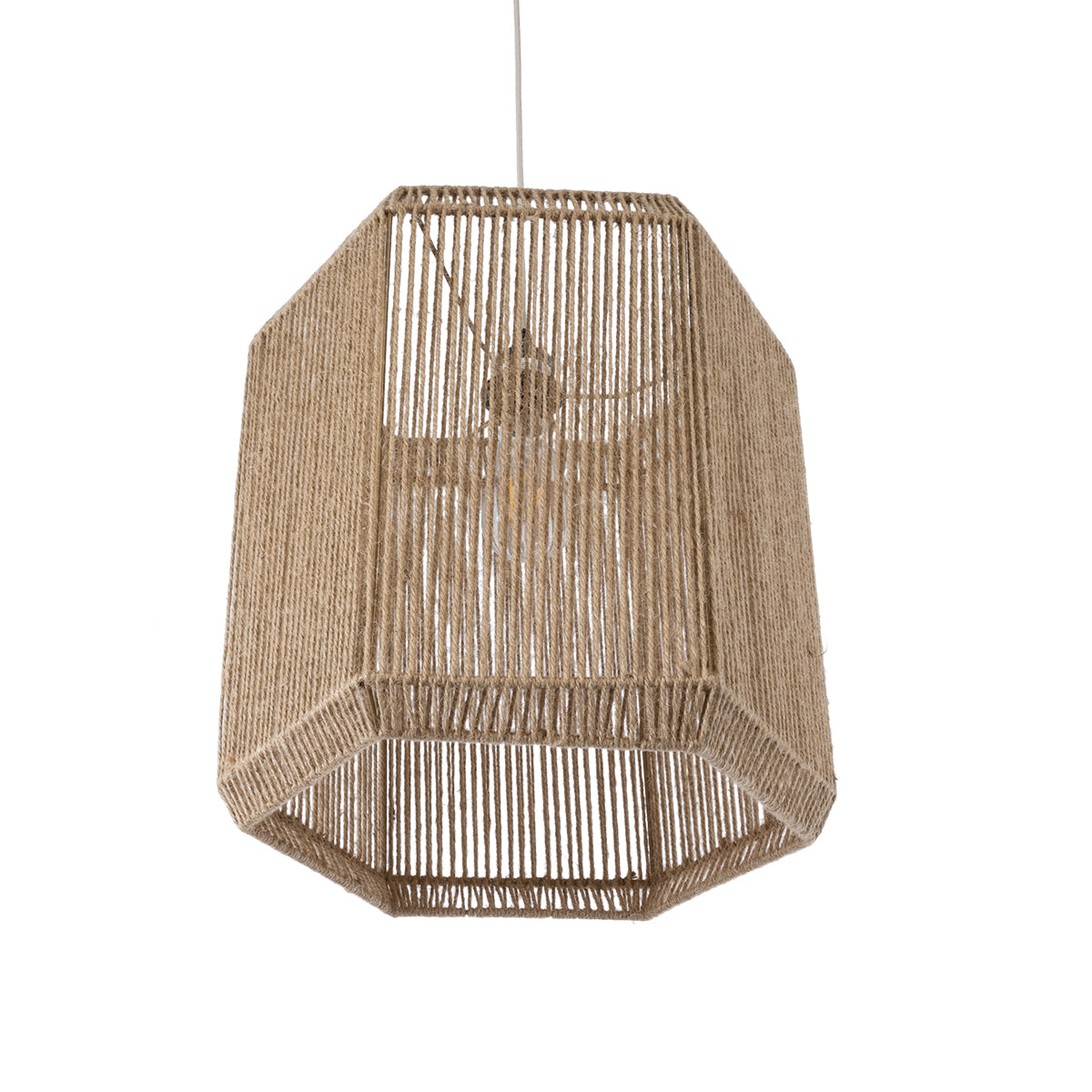GloboStar® CAYMAN 00519 Boho Κρεμαστό Φωτιστικό Οροφής Μονόφωτο 1 x E27 AC220-240V IP20 - Φ40 x Υ40cm - Μπεζ Λεπτό Σχοινί Τριχιά Πλέγμα - ledmania.gr