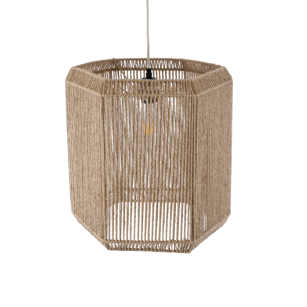 GloboStar® CAYMAN 00519 Boho Κρεμαστό Φωτιστικό Οροφής Μονόφωτο 1 x E27 AC220-240V IP20 - Φ40 x Υ40cm - Μπεζ Λεπτό Σχοινί Τριχιά Πλέγμα - ledmania.gr