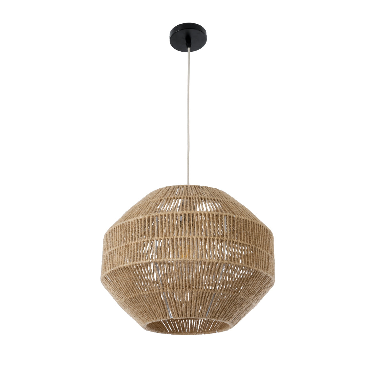 GloboStar® CAYMAN 00522 Boho Κρεμαστό Φωτιστικό Οροφής Μονόφωτο 1 x E27 AC220-240V IP20 - Φ40 x Υ30cm - Μπεζ Λεπτό Σχοινί Τριχιά Πλέγμα - ledmania.gr