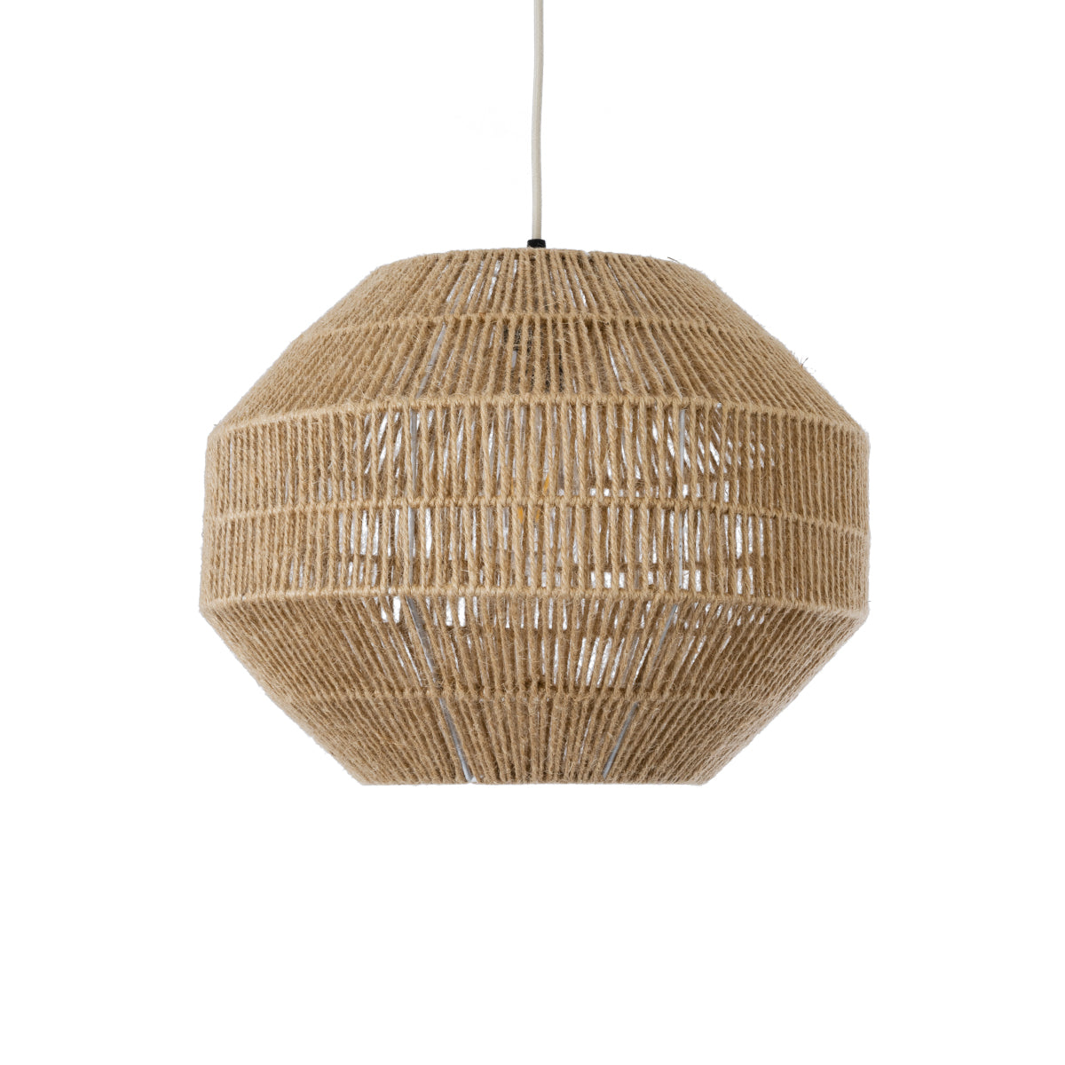 GloboStar® CAYMAN 00522 Boho Κρεμαστό Φωτιστικό Οροφής Μονόφωτο 1 x E27 AC220-240V IP20 - Φ40 x Υ30cm - Μπεζ Λεπτό Σχοινί Τριχιά Πλέγμα - ledmania.gr