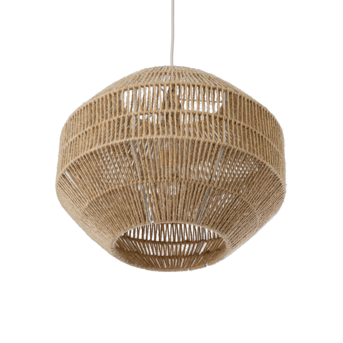 GloboStar® CAYMAN 00522 Boho Κρεμαστό Φωτιστικό Οροφής Μονόφωτο 1 x E27 AC220-240V IP20 - Φ40 x Υ30cm - Μπεζ Λεπτό Σχοινί Τριχιά Πλέγμα - ledmania.gr