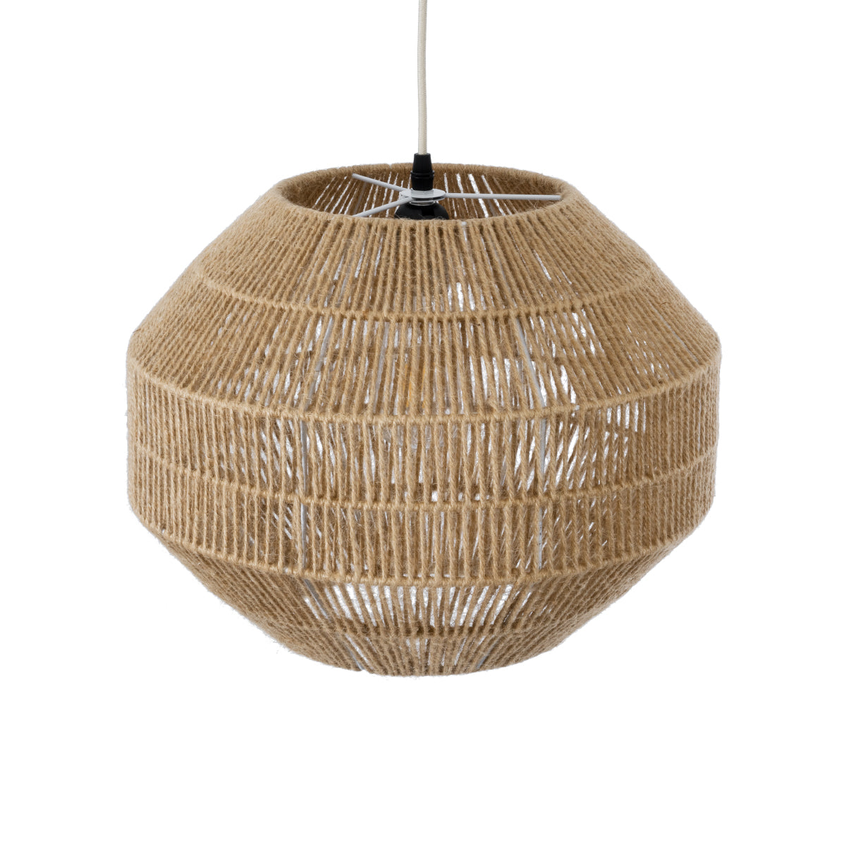 GloboStar® CAYMAN 00522 Boho Κρεμαστό Φωτιστικό Οροφής Μονόφωτο 1 x E27 AC220-240V IP20 - Φ40 x Υ30cm - Μπεζ Λεπτό Σχοινί Τριχιά Πλέγμα - ledmania.gr