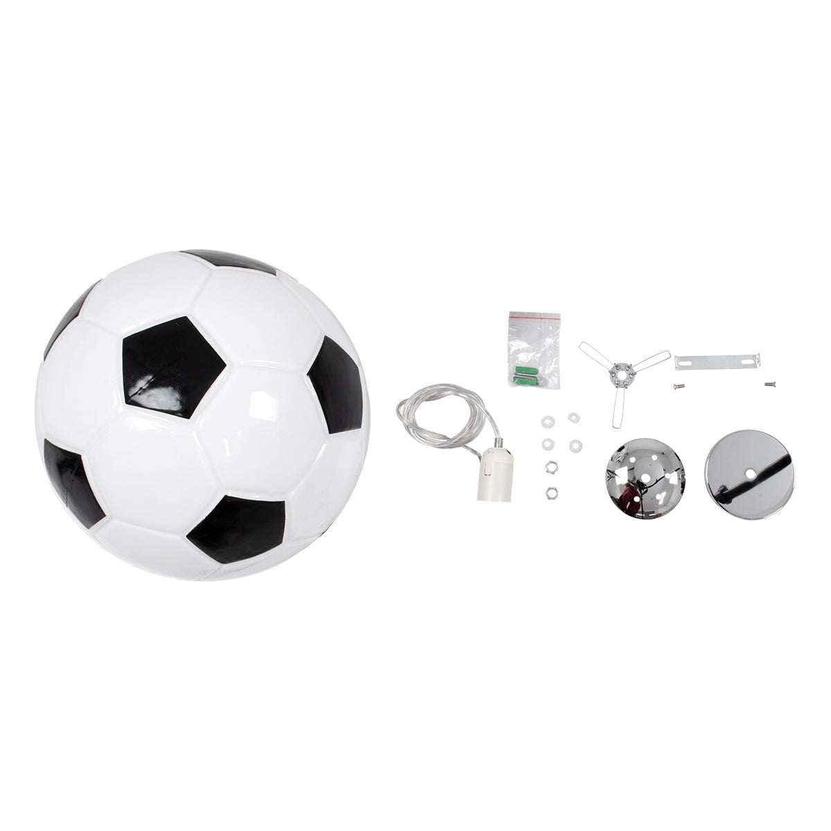 GLOBOSTAR® FOOTBALL 00647 Παιδικό Κρεμαστό Φωτιστικό Οροφής με Ντουί 1 x E27 AC 220-240V IP20 - Λευκό & Μαύρο - Μ25 x Π25 x Υ25cm - ledmania.gr