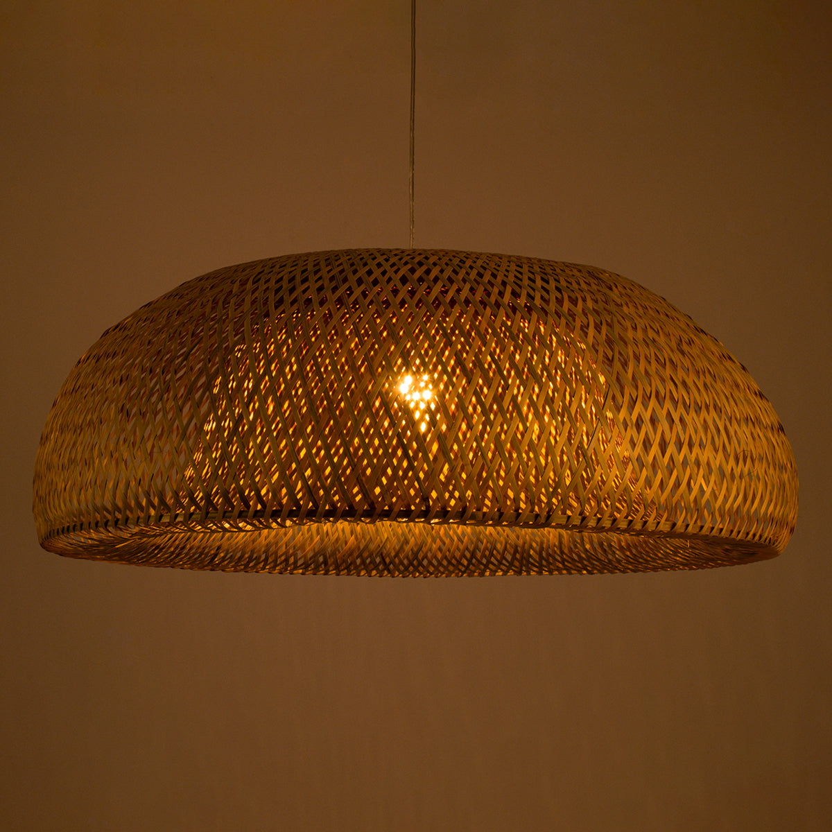 GloboStar® SAN TROPEZ 00674 Boho Κρεμαστό Φωτιστικό Οροφής Μονόφωτο 1 x E27 Καφέ Ξύλινο Μπαμπού Φ80 x Υ28cm - ledmania.gr