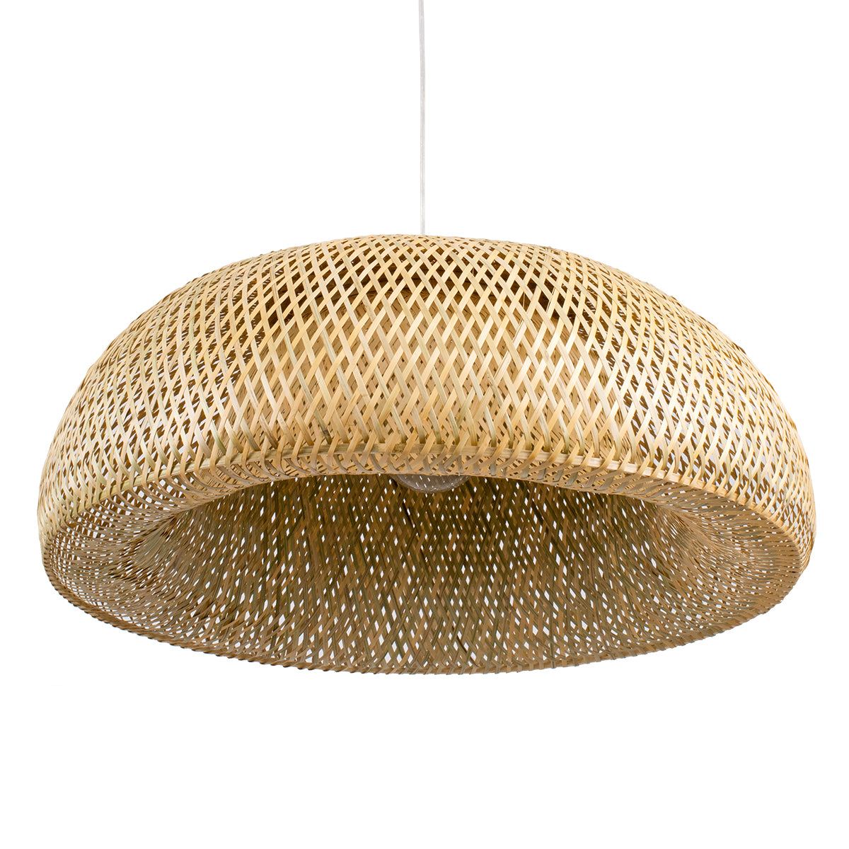 GloboStar® SAN TROPEZ 00674 Boho Κρεμαστό Φωτιστικό Οροφής Μονόφωτο 1 x E27 Καφέ Ξύλινο Μπαμπού Φ80 x Υ28cm - ledmania.gr