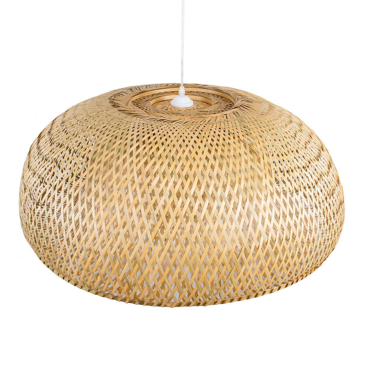 GloboStar® SAN TROPEZ 00674 Boho Κρεμαστό Φωτιστικό Οροφής Μονόφωτο 1 x E27 Καφέ Ξύλινο Μπαμπού Φ80 x Υ28cm - ledmania.gr