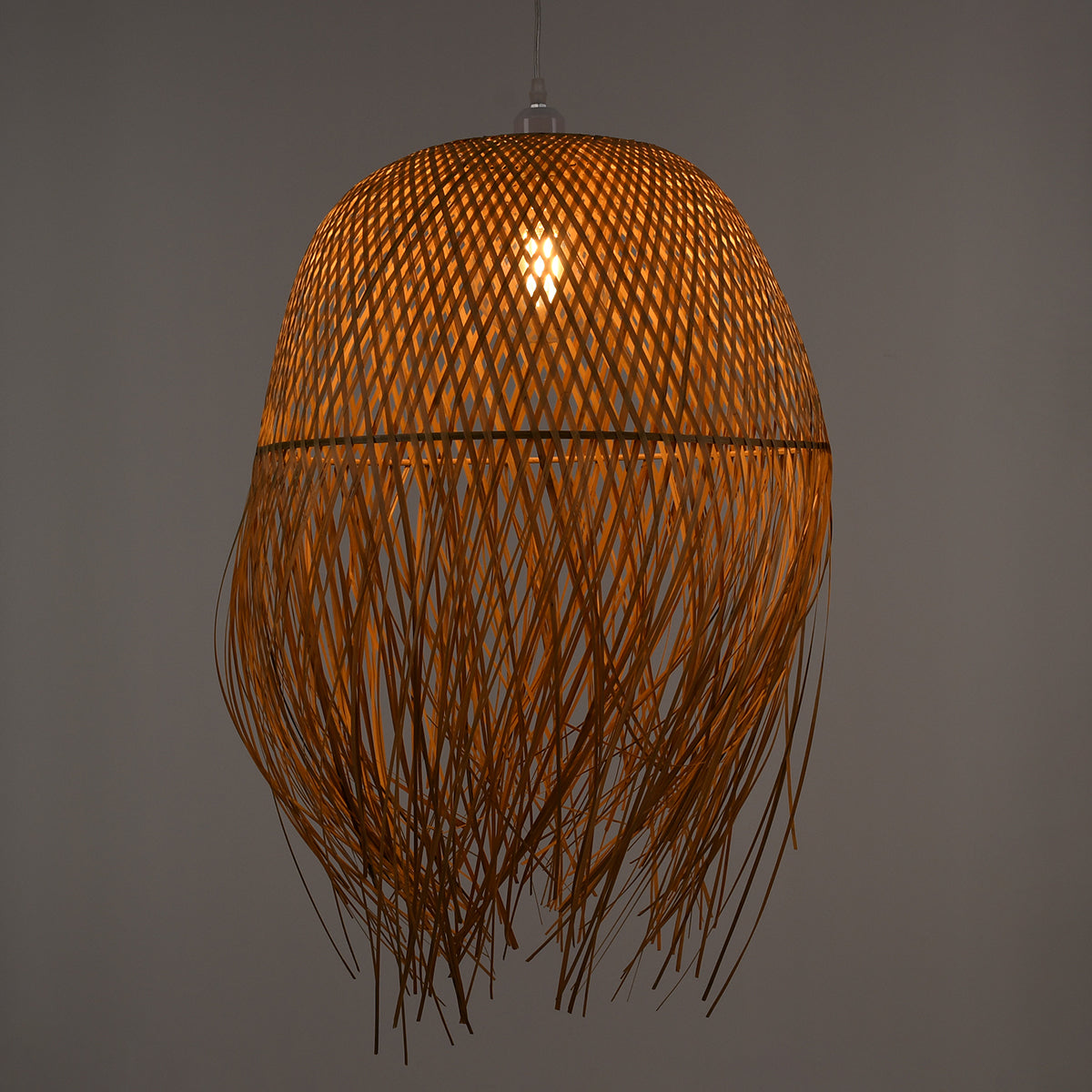 GloboStar® MANILA 00713 Boho Κρεμαστό Φωτιστικό Πλέγμα Μονόφωτο 1 x E27 IP20 Μπέζ Ξύλο - Μ50 x Π50 x Υ70cm - ledmania.gr