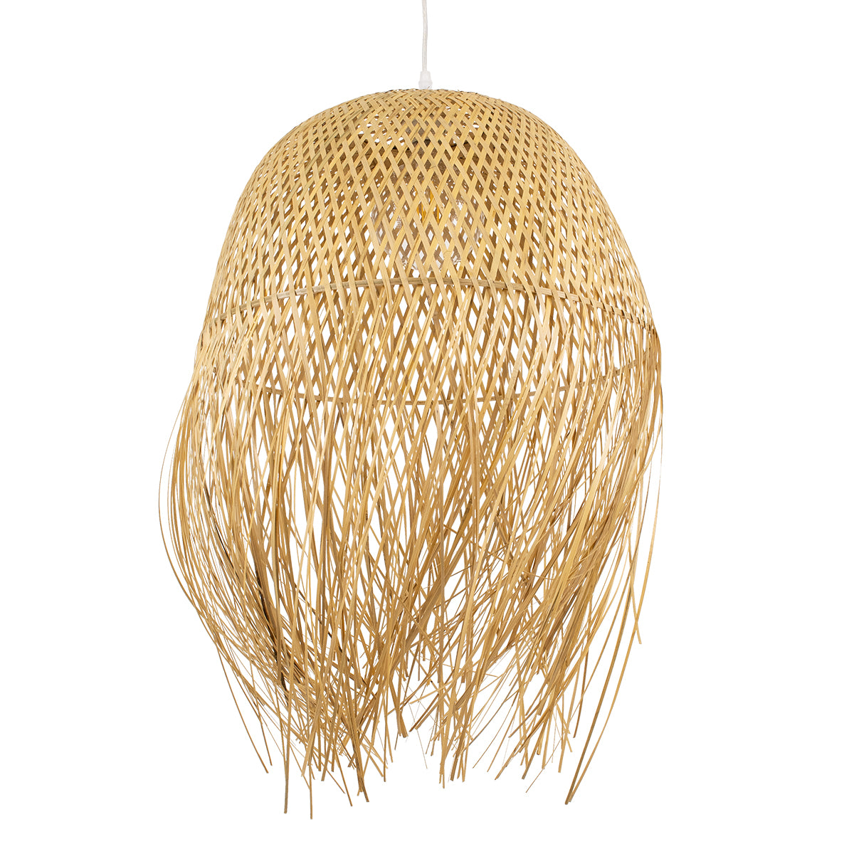 GloboStar® MANILA 00713 Boho Κρεμαστό Φωτιστικό Πλέγμα Μονόφωτο 1 x E27 IP20 Μπέζ Ξύλο - Μ50 x Π50 x Υ70cm - ledmania.gr