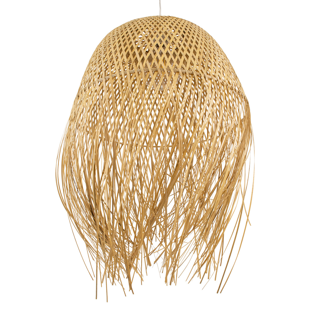 GloboStar® MANILA 00713 Boho Κρεμαστό Φωτιστικό Πλέγμα Μονόφωτο 1 x E27 IP20 Μπέζ Ξύλο - Μ50 x Π50 x Υ70cm - ledmania.gr