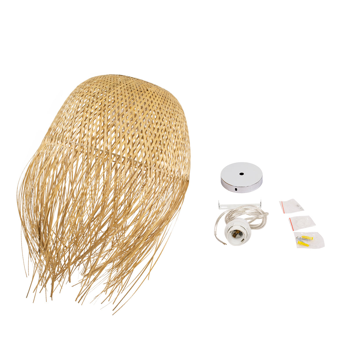 GloboStar® MANILA 00713 Boho Κρεμαστό Φωτιστικό Πλέγμα Μονόφωτο 1 x E27 IP20 Μπέζ Ξύλο - Μ50 x Π50 x Υ70cm - ledmania.gr