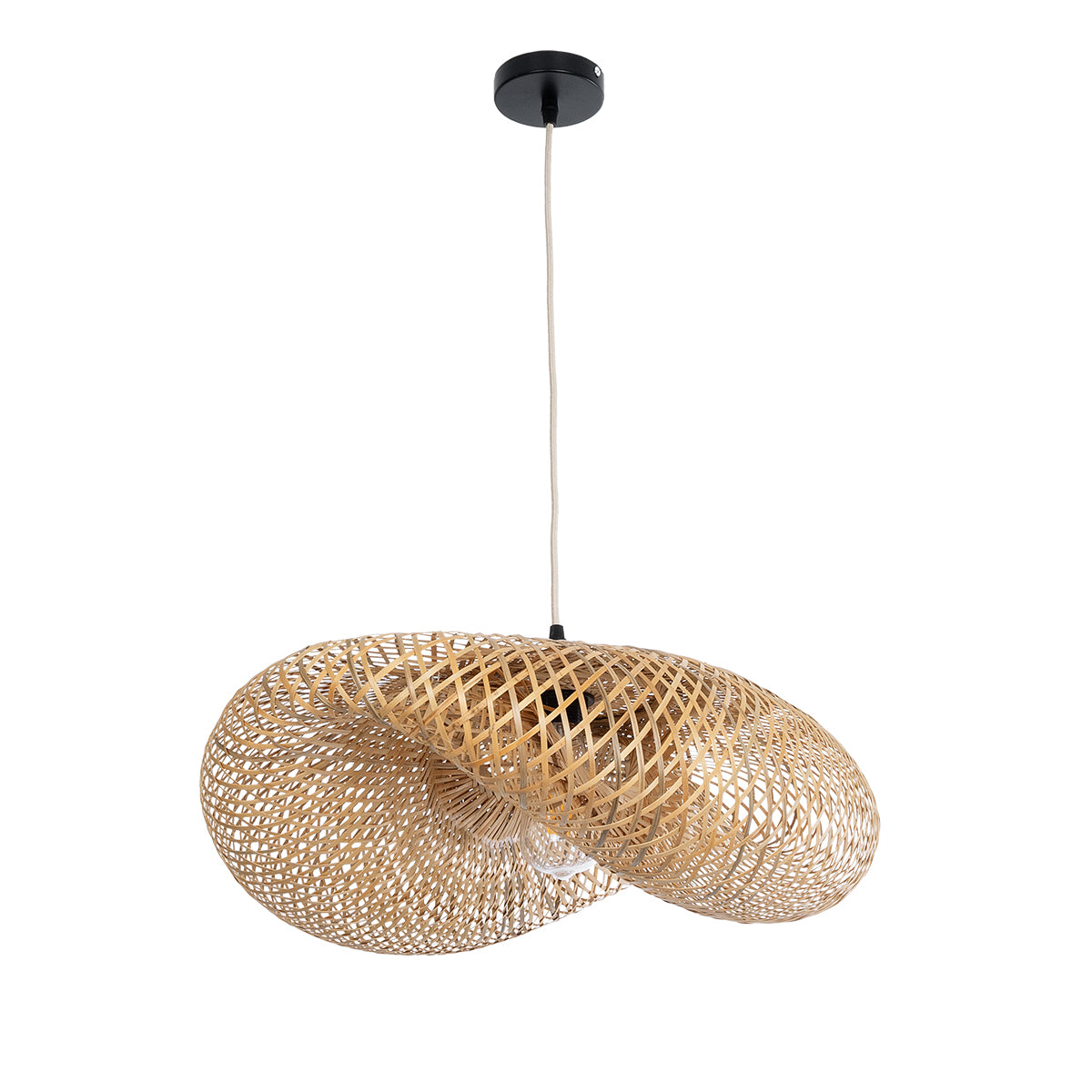 GloboStar® MEXICO 00719 Boho Κρεμαστό Φωτιστικό Ανάρτηση Μονόφωτο 1 x E27 IP20 Μπεζ Ξύλο - Μ65 x Π46 x Y30cm - ledmania.gr