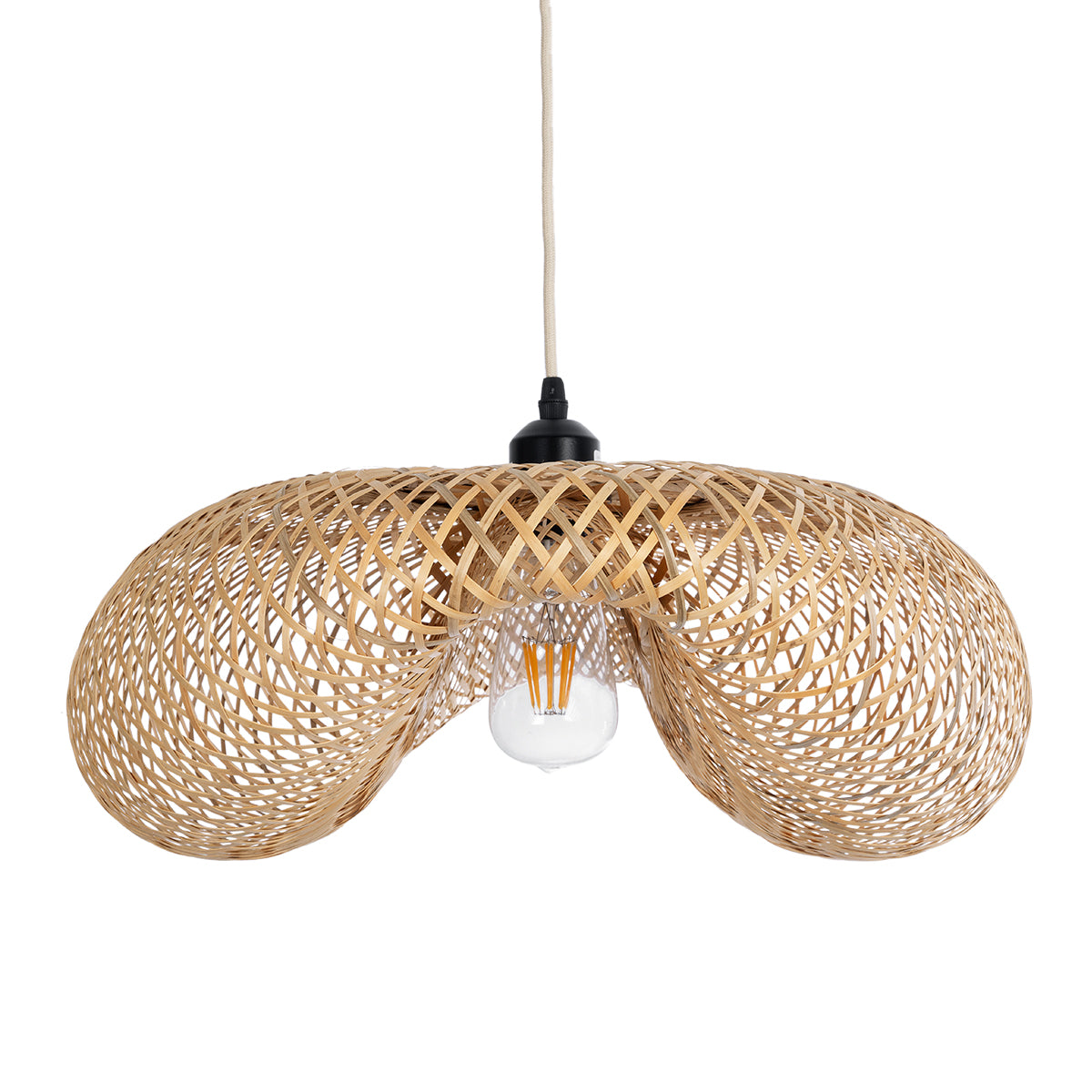 GloboStar® MEXICO 00719 Boho Κρεμαστό Φωτιστικό Ανάρτηση Μονόφωτο 1 x E27 IP20 Μπεζ Ξύλο - Μ65 x Π46 x Y30cm - ledmania.gr