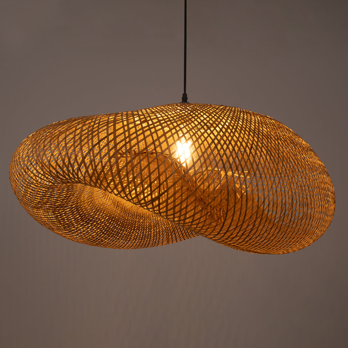 GloboStar® MEXICO 00721 Boho Κρεμαστό Φωτιστικό Οροφής Μονόφωτο 1 x E27 Μπεζ Ξύλινο Μπαμπού Μ100 x Π80 x Y35cm - ledmania.gr