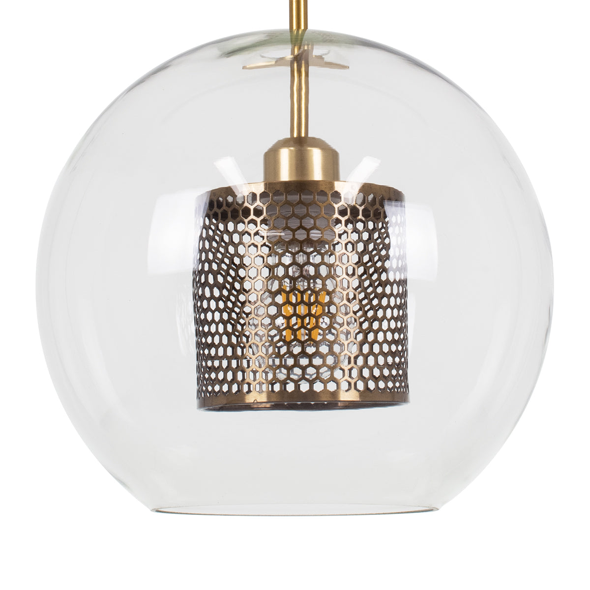GloboStar® AVERY 00740 Μοντέρνο Κρεμαστό Φωτιστικό Μπάλα Μονόφωτο 1 x E27 IP20 Διάφανο Γυαλί με Χρυσό Μέταλλο - Μ30 x Π30 x Υ48cm - ledmania.gr