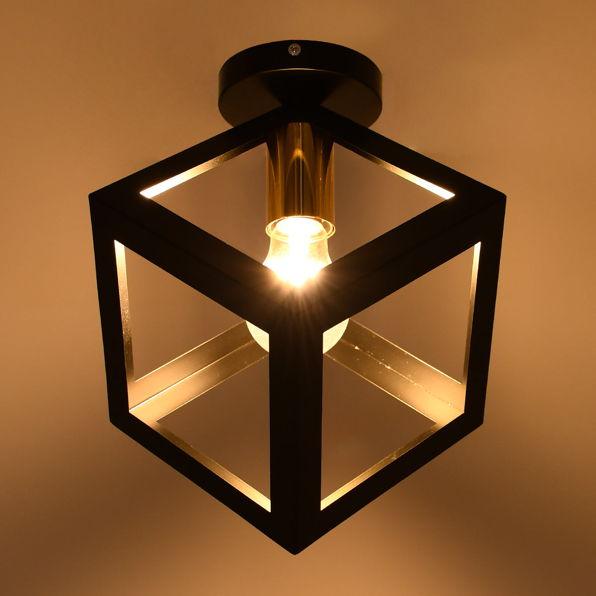 GLOBOSTAR® CUBE 00799 Μοντέρνο Φωτιστικό Οροφής με Ντουί 1 x E27 AC 220-240V IP20 - Μαύρο & Χρυσό - Μ25 x Π25 x Υ25cm - ledmania.gr