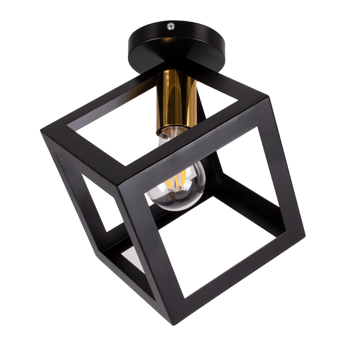 GLOBOSTAR® CUBE 00799 Μοντέρνο Φωτιστικό Οροφής με Ντουί 1 x E27 AC 220-240V IP20 - Μαύρο & Χρυσό - Μ25 x Π25 x Υ25cm - ledmania.gr