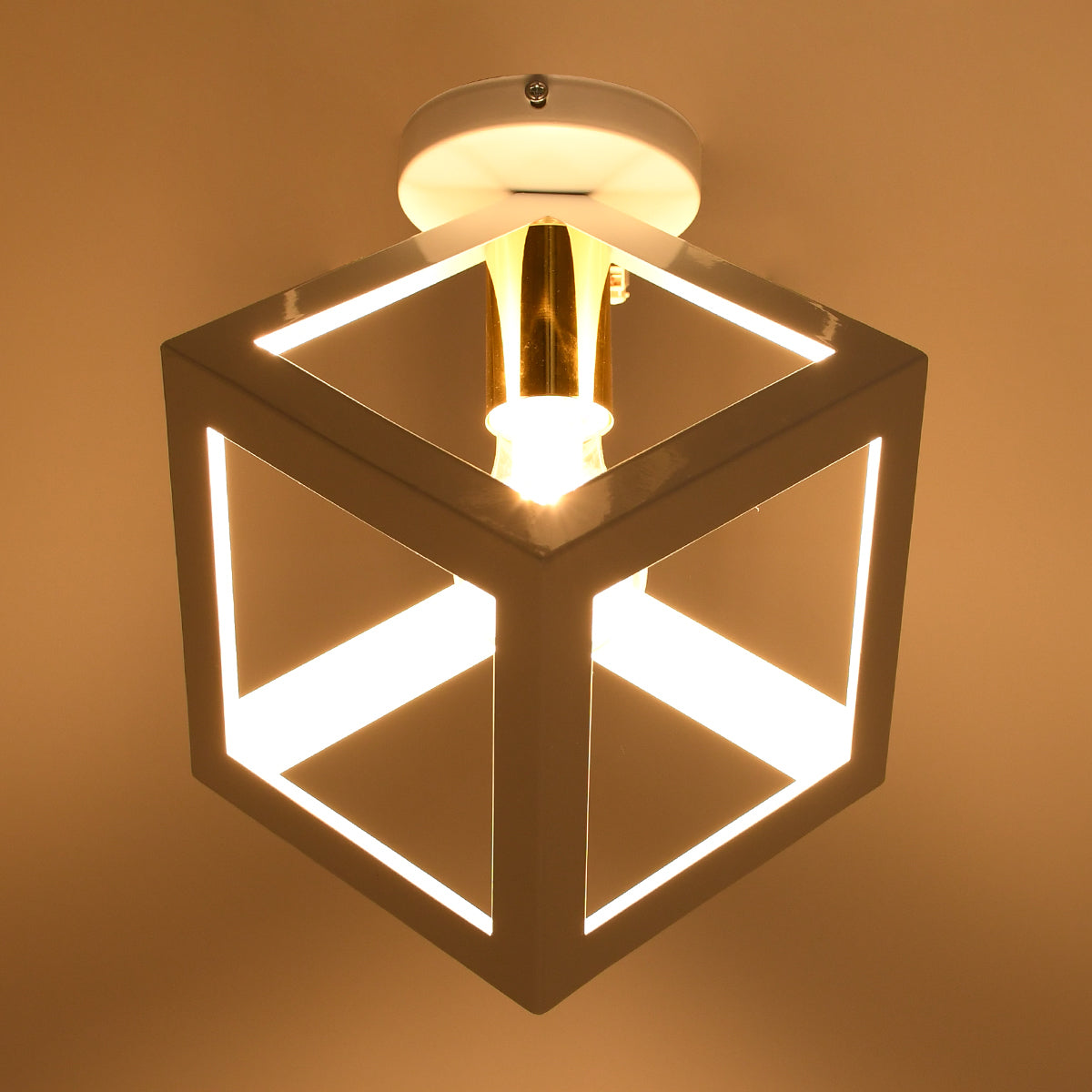 GLOBOSTAR® CUBE 00800 Μοντέρνο Φωτιστικό Οροφής με Ντουί 1 x E27 AC 220-240V IP20 - Λευκό & Χρυσό - Μ25 x Π25 x Υ25cm - ledmania.gr