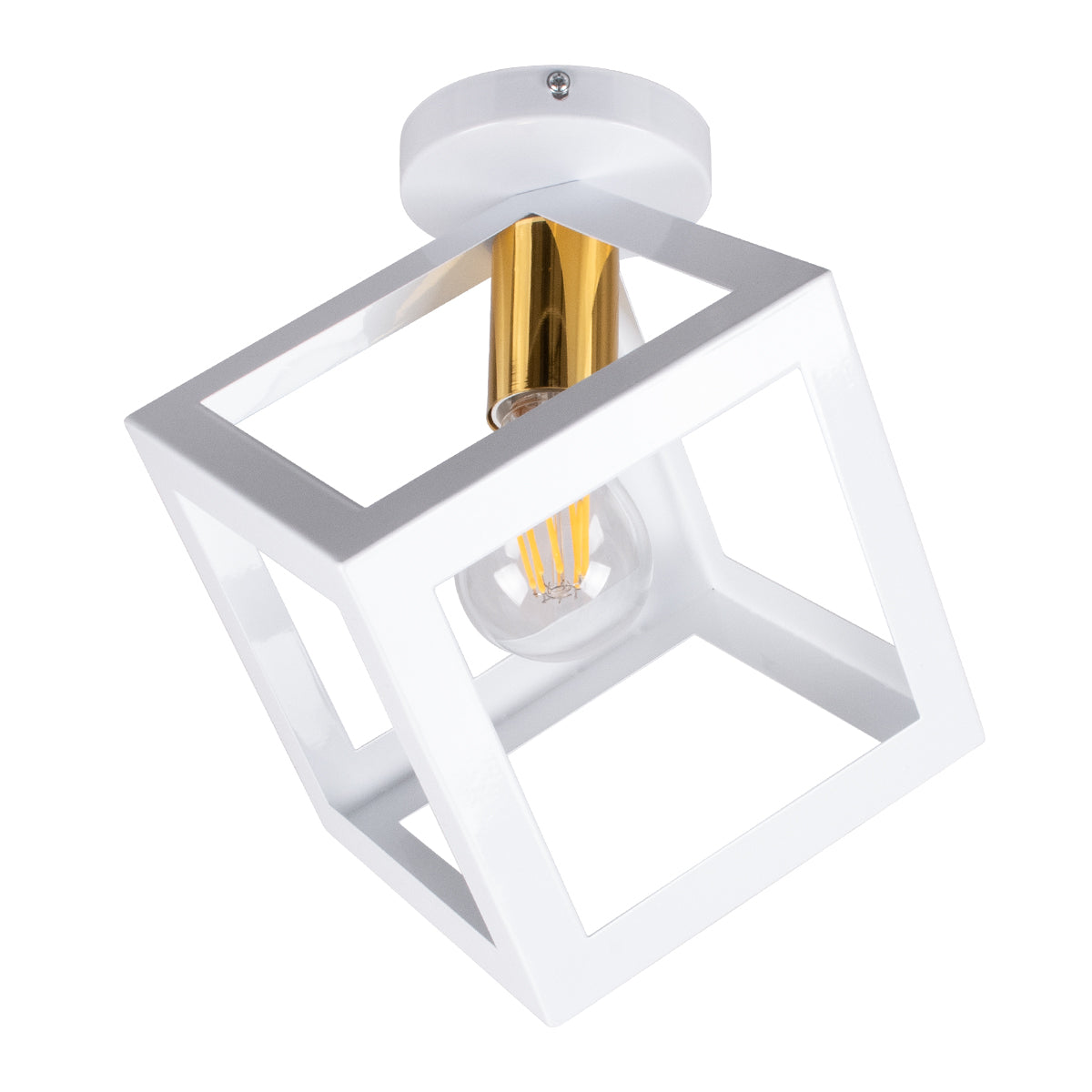 GLOBOSTAR® CUBE 00800 Μοντέρνο Φωτιστικό Οροφής με Ντουί 1 x E27 AC 220-240V IP20 - Λευκό & Χρυσό - Μ25 x Π25 x Υ25cm - ledmania.gr