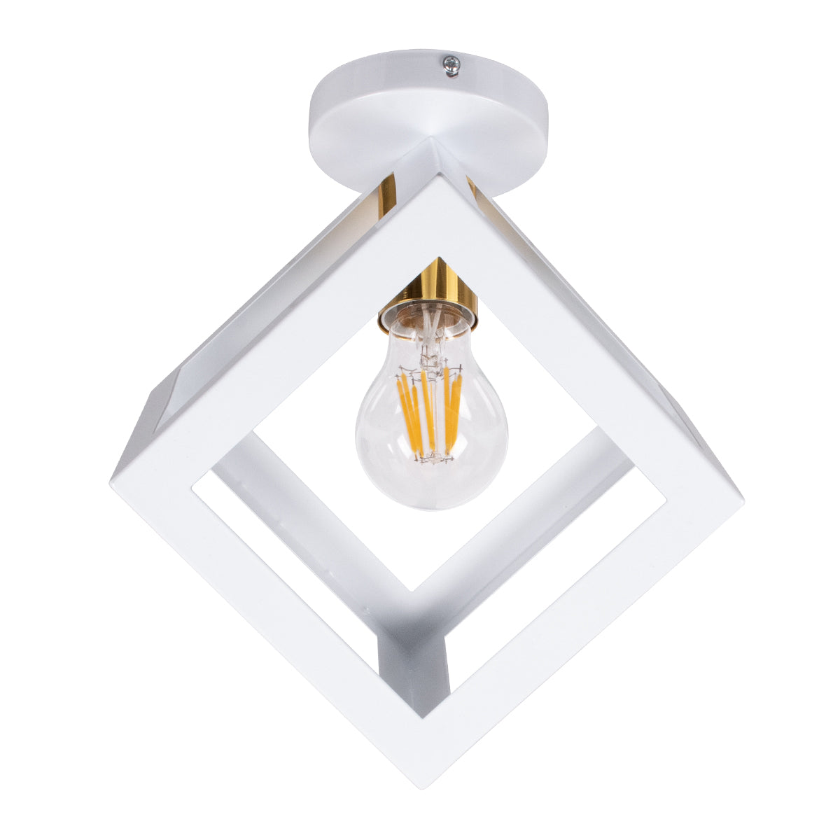 GLOBOSTAR® CUBE 00800 Μοντέρνο Φωτιστικό Οροφής με Ντουί 1 x E27 AC 220-240V IP20 - Λευκό & Χρυσό - Μ25 x Π25 x Υ25cm - ledmania.gr