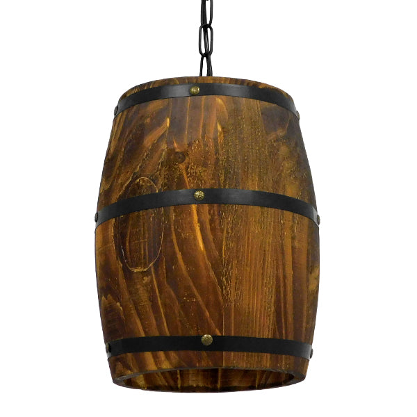 GloboStar® BARREL 00890 Vintage Κρεμαστό Φωτιστικό Φιγούρα Μονόφωτο 1 x E27 IP20 Καφέ Ξύλο - Μ22 x Π22 x Υ29cm - ledmania.gr