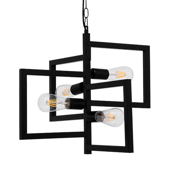 GloboStar® LOOP 00904 Μοντέρνο Κρεμαστό Φωτιστικό Ανάρτηση Πολύφωτο 4 x E27 IP20 Μαύρο Μέταλλο Μ52 x Π52 x Υ42cm - ledmania.gr