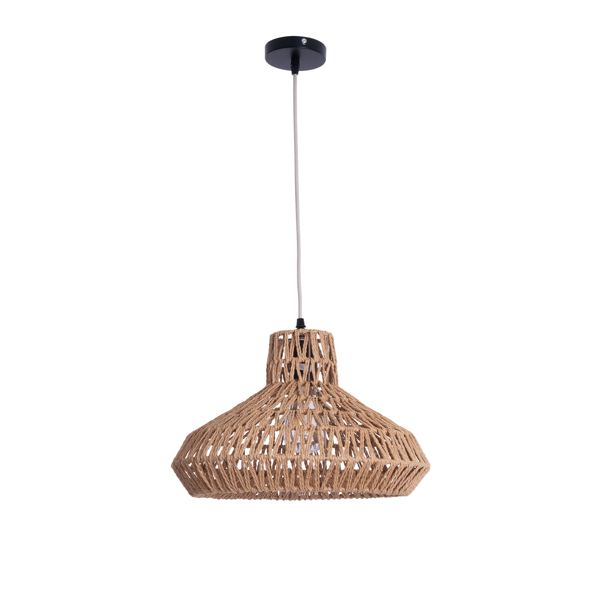 GloboStar® JENSON 00910 Boho Κρεμαστό Φωτιστικό Πλέγμα Μονόφωτο 1 x E27 IP20 Μπεζ Σχοινί Μ38 x Π38 x Υ24cm - ledmania.gr
