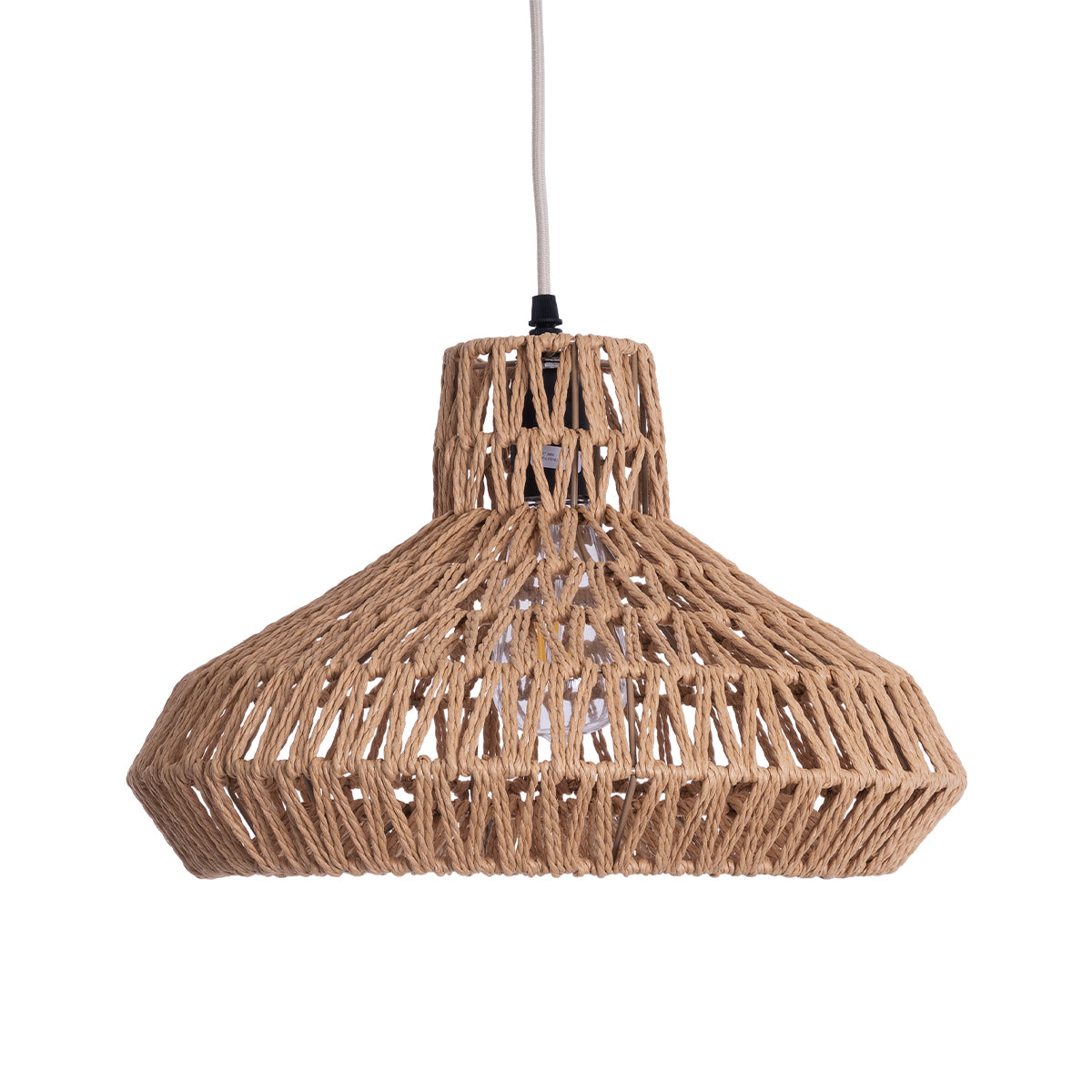 GloboStar® JENSON 00910 Boho Κρεμαστό Φωτιστικό Πλέγμα Μονόφωτο 1 x E27 IP20 Μπεζ Σχοινί Μ38 x Π38 x Υ24cm - ledmania.gr
