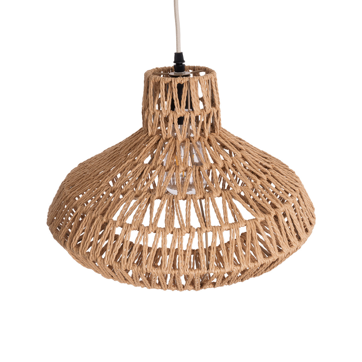 GloboStar® JENSON 00910 Boho Κρεμαστό Φωτιστικό Πλέγμα Μονόφωτο 1 x E27 IP20 Μπεζ Σχοινί Μ38 x Π38 x Υ24cm - ledmania.gr