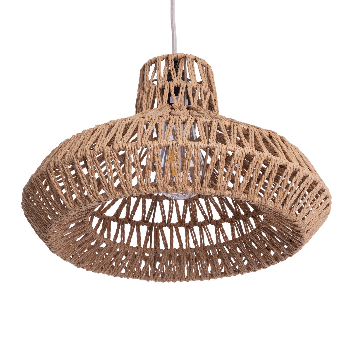 GloboStar® JENSON 00910 Boho Κρεμαστό Φωτιστικό Πλέγμα Μονόφωτο 1 x E27 IP20 Μπεζ Σχοινί Μ38 x Π38 x Υ24cm - ledmania.gr