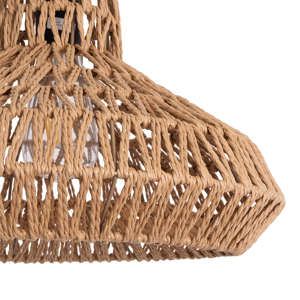 GloboStar® JENSON 00910 Boho Κρεμαστό Φωτιστικό Πλέγμα Μονόφωτο 1 x E27 IP20 Μπεζ Σχοινί Μ38 x Π38 x Υ24cm - ledmania.gr