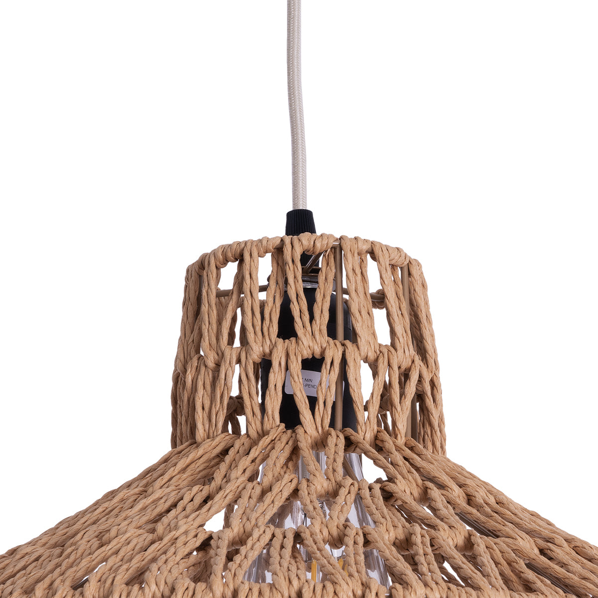 GloboStar® JENSON 00910 Boho Κρεμαστό Φωτιστικό Πλέγμα Μονόφωτο 1 x E27 IP20 Μπεζ Σχοινί Μ38 x Π38 x Υ24cm - ledmania.gr