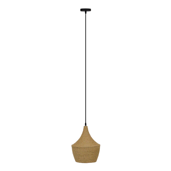 GloboStar® SHANGHAI ROPE 00916 Μοντέρνο Κρεμαστό Φωτιστικό Οροφής Μονόφωτο 1 x E27 με Μπεζ Σχοινί Καμπάνα Φ24 x Υ30cm - ledmania.gr
