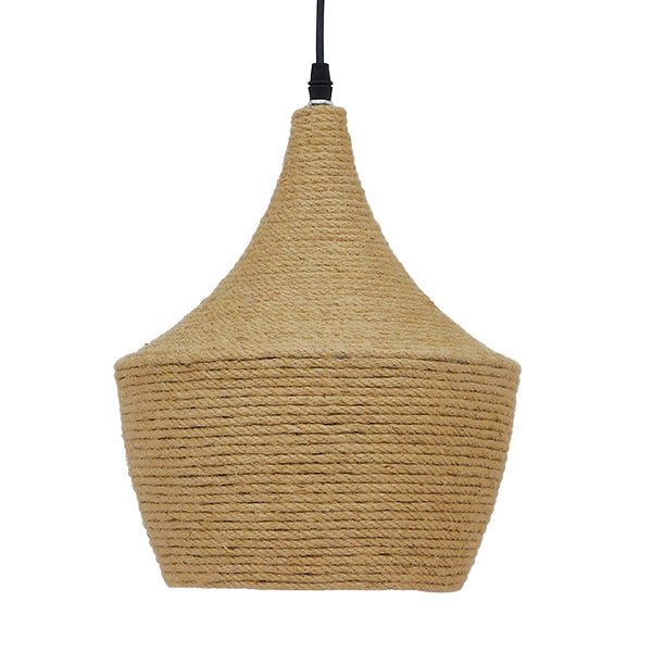 GloboStar® SHANGHAI ROPE 00916 Μοντέρνο Κρεμαστό Φωτιστικό Οροφής Μονόφωτο 1 x E27 με Μπεζ Σχοινί Καμπάνα Φ24 x Υ30cm - ledmania.gr