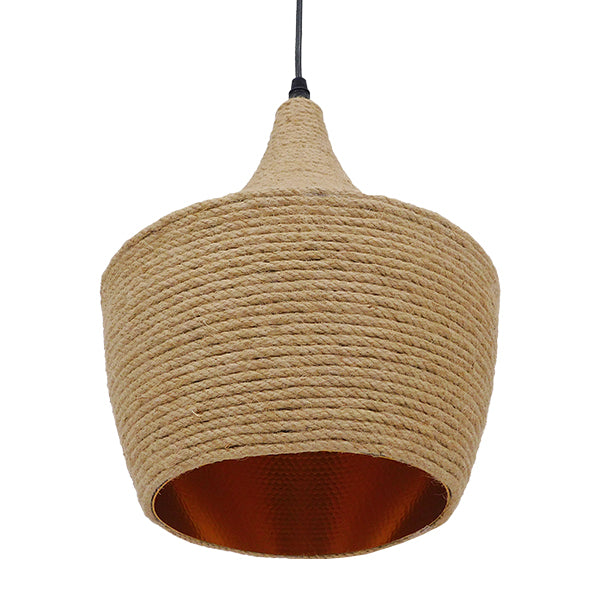 GloboStar® SHANGHAI ROPE 00916 Μοντέρνο Κρεμαστό Φωτιστικό Οροφής Μονόφωτο 1 x E27 με Μπεζ Σχοινί Καμπάνα Φ24 x Υ30cm - ledmania.gr