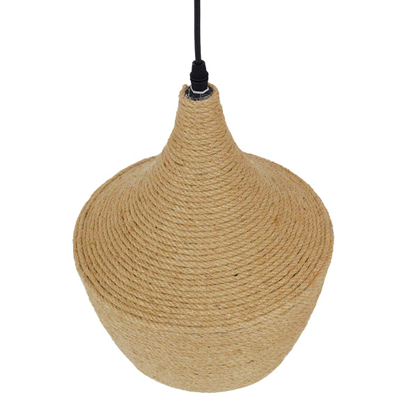 GloboStar® SHANGHAI ROPE 00916 Μοντέρνο Κρεμαστό Φωτιστικό Οροφής Μονόφωτο 1 x E27 με Μπεζ Σχοινί Καμπάνα Φ24 x Υ30cm - ledmania.gr