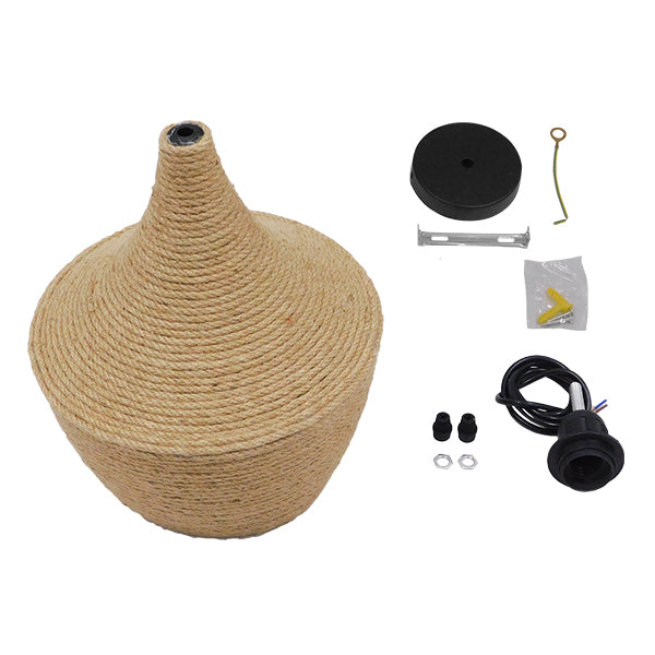 GloboStar® SHANGHAI ROPE 00916 Μοντέρνο Κρεμαστό Φωτιστικό Οροφής Μονόφωτο 1 x E27 με Μπεζ Σχοινί Καμπάνα Φ24 x Υ30cm - ledmania.gr