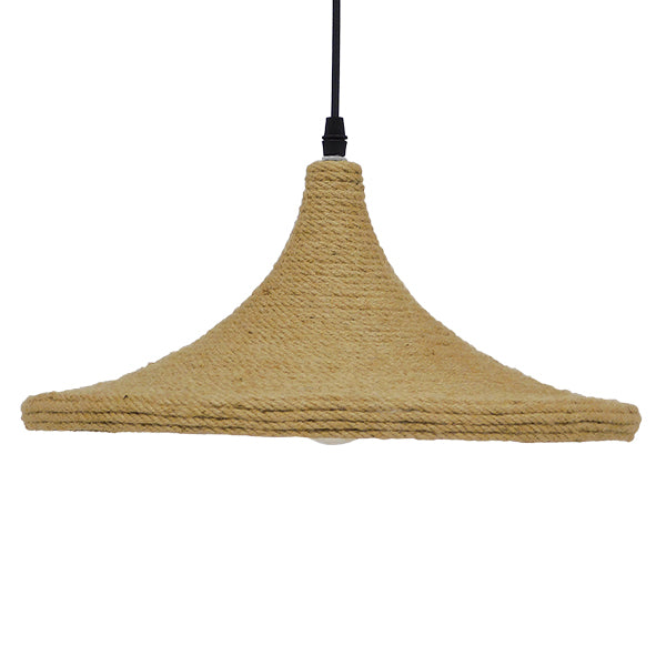 GloboStar® SHANGHAI ROPE 00917 Μοντέρνο Κρεμαστό Φωτιστικό Οροφής Μονόφωτο 1 x E27 με Μπεζ Σχοινί Καμπάνα Φ37 x Υ20cm - ledmania.gr