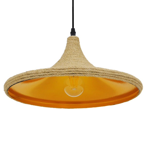 GloboStar® SHANGHAI ROPE 00917 Μοντέρνο Κρεμαστό Φωτιστικό Οροφής Μονόφωτο 1 x E27 με Μπεζ Σχοινί Καμπάνα Φ37 x Υ20cm - ledmania.gr