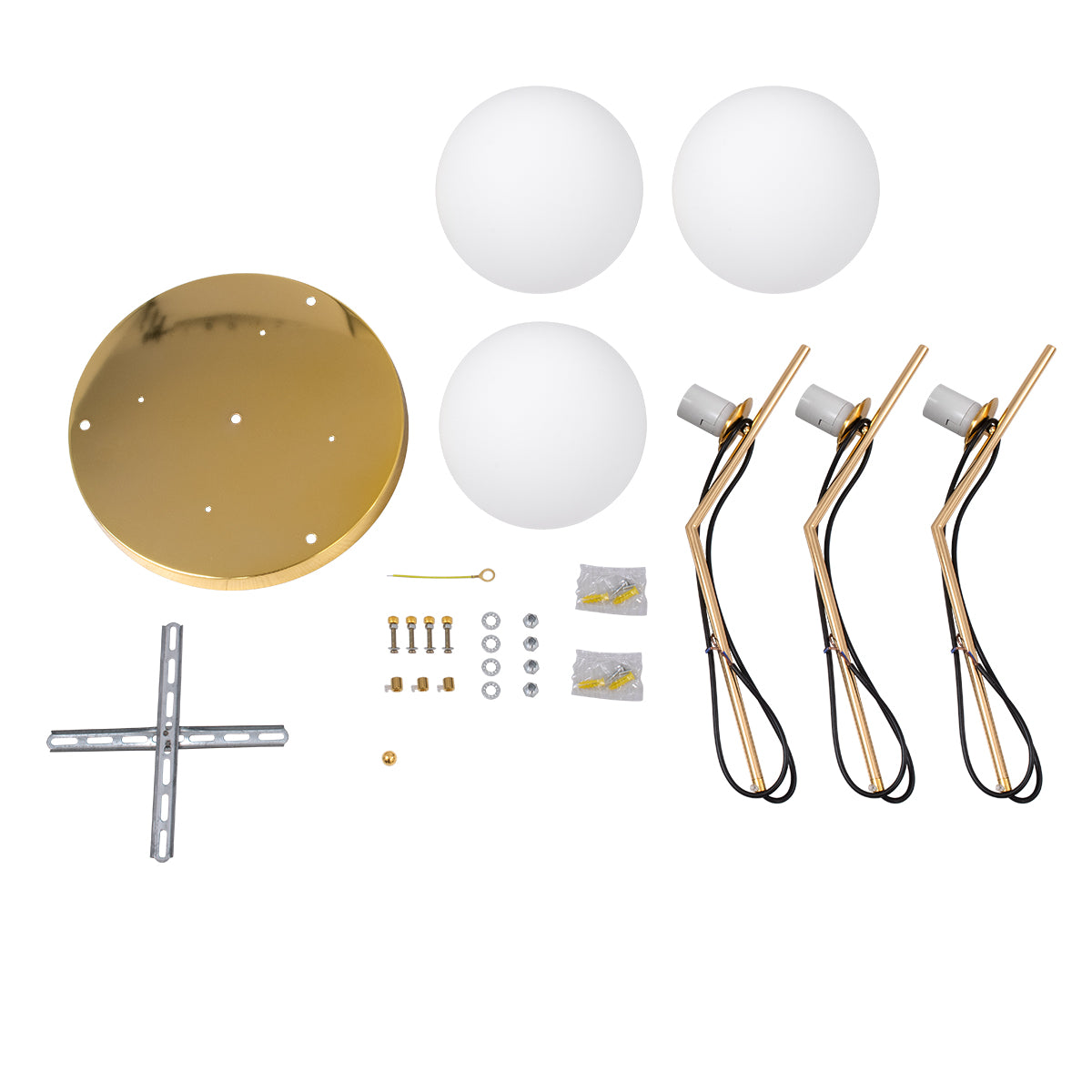 GLOBOSTAR® MONROE 00953 Μοντέρνο Κρεμαστό Φωτιστικό Οροφής με Ντουί 3 x E27 AC 220-240V IP20 - Χρυσό & Λευκό - Μ60 x Π60 x Υ50cm - ledmania.gr