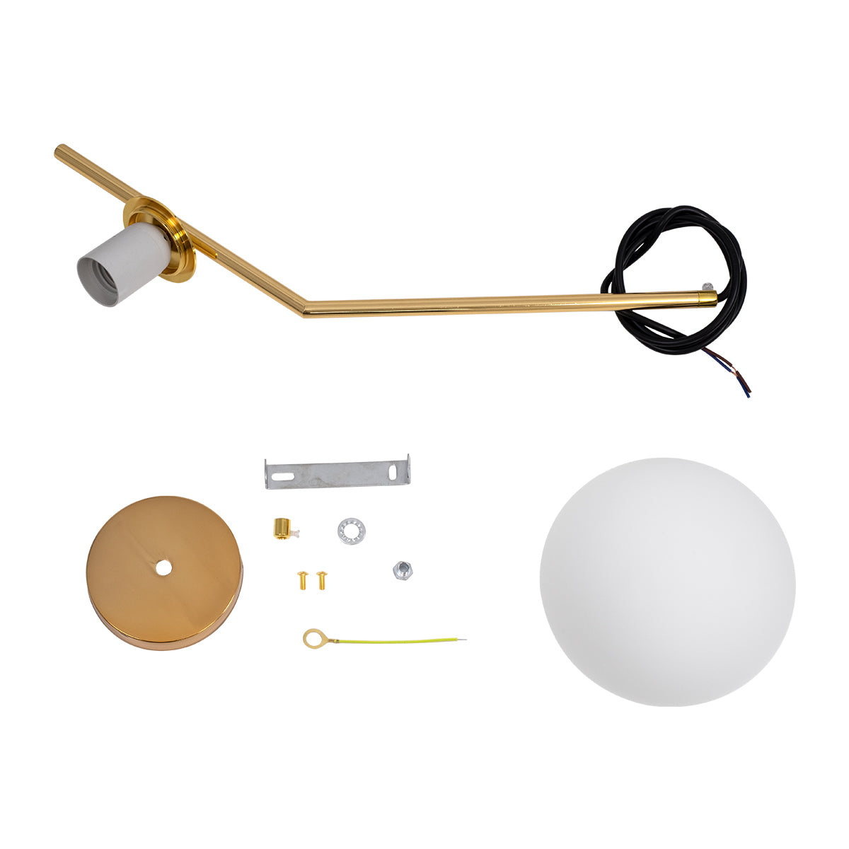 GloboStar® MONROE 00958 Μοντέρνο Κρεμαστό Φωτιστικό Οροφής Μονόφωτο 1 x E27 Χρυσό - Λευκό Μεταλλικό Μπάλα Φ15 x Υ49cm - ledmania.gr