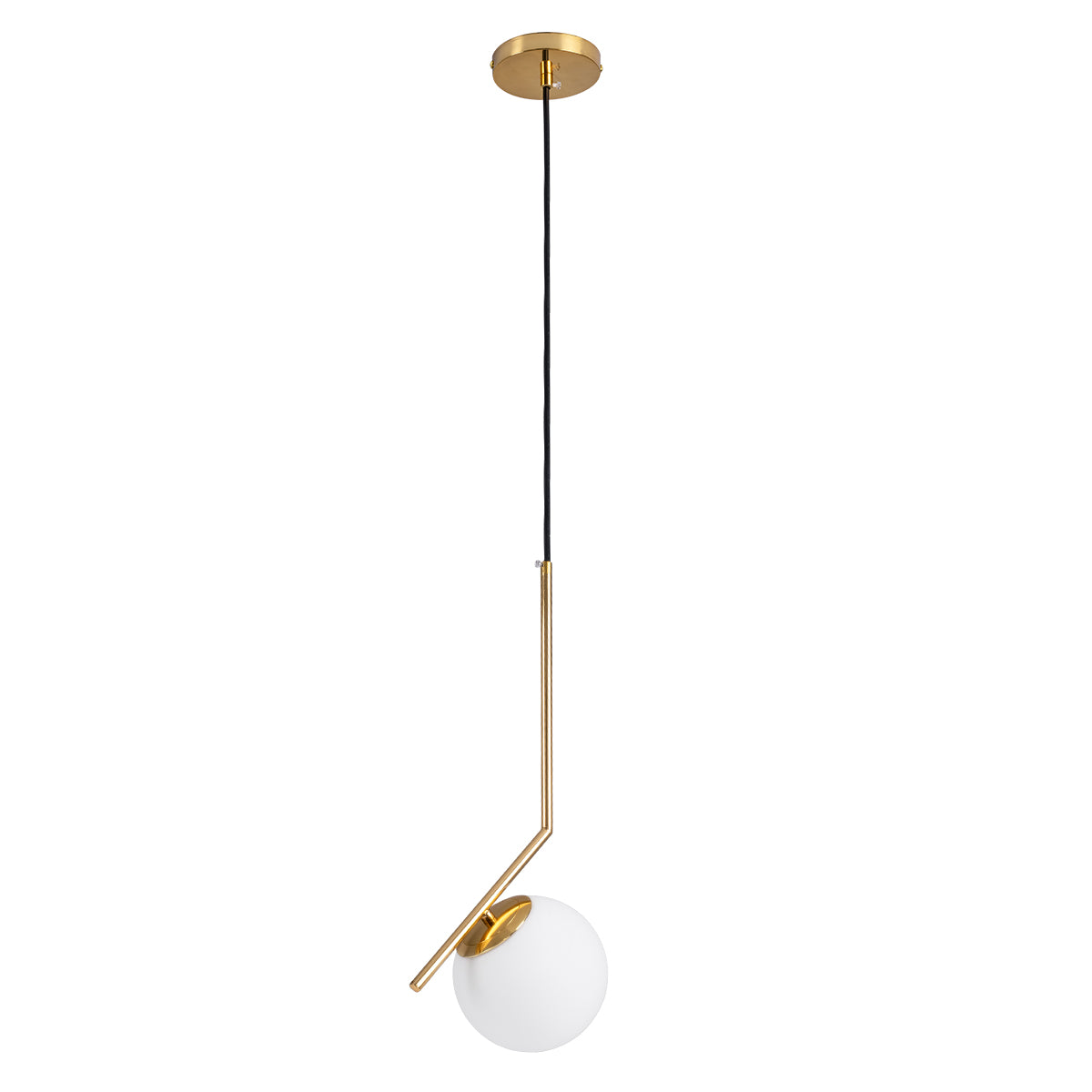 GloboStar® MONROE 00958 Μοντέρνο Κρεμαστό Φωτιστικό Οροφής Μονόφωτο 1 x E27 Χρυσό - Λευκό Μεταλλικό Μπάλα Φ15 x Υ49cm - ledmania.gr