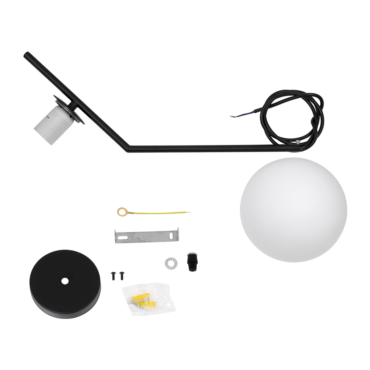 GloboStar® MONROE 00959 Μοντέρνο Κρεμαστό Φωτιστικό Οροφής Μονόφωτο 1 x E27 Μαύρο - Λευκό Μεταλλικό Μπάλα Φ15 x Υ49cm - ledmania.gr