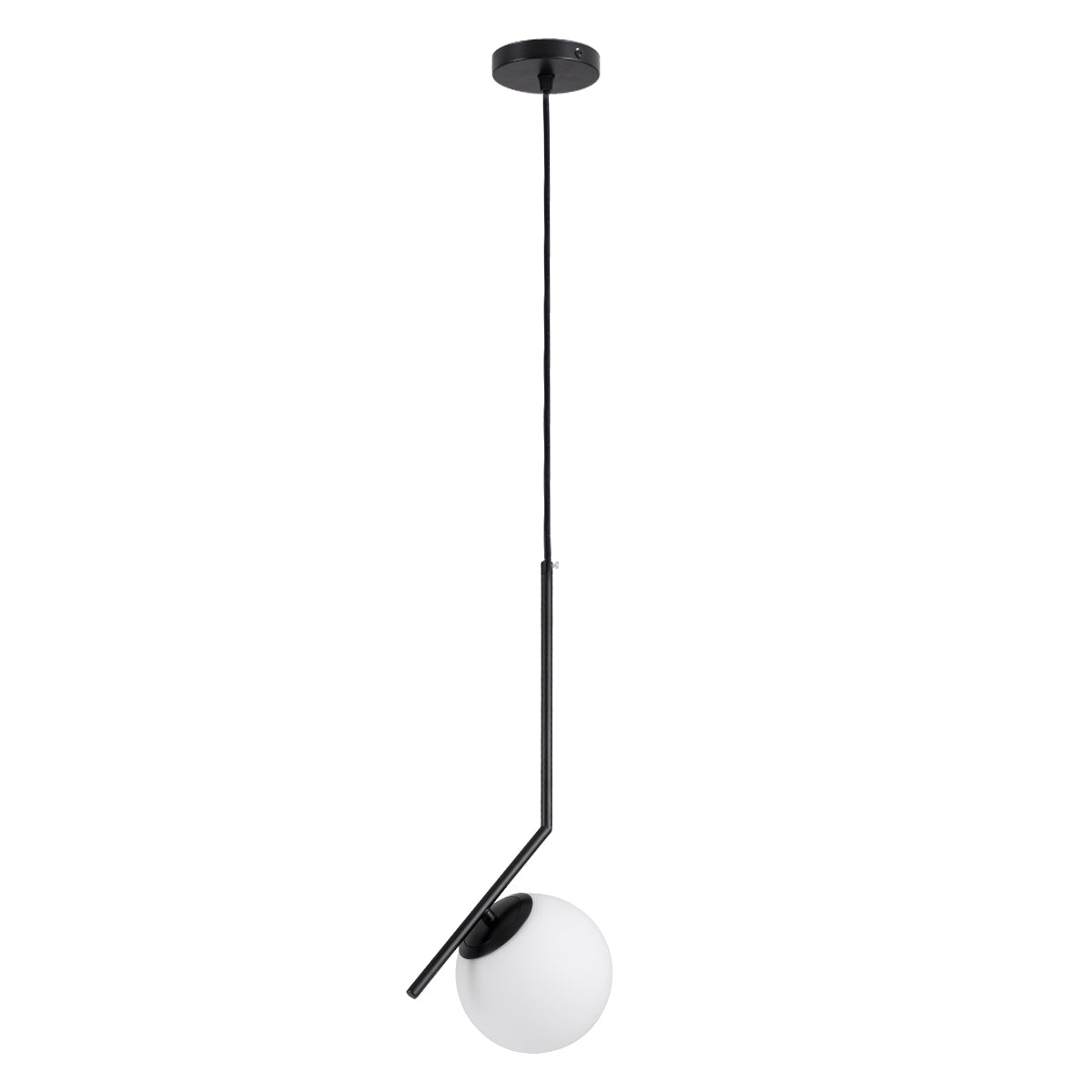 GloboStar® MONROE 00959 Μοντέρνο Κρεμαστό Φωτιστικό Οροφής Μονόφωτο 1 x E27 Μαύρο - Λευκό Μεταλλικό Μπάλα Φ15 x Υ49cm - ledmania.gr