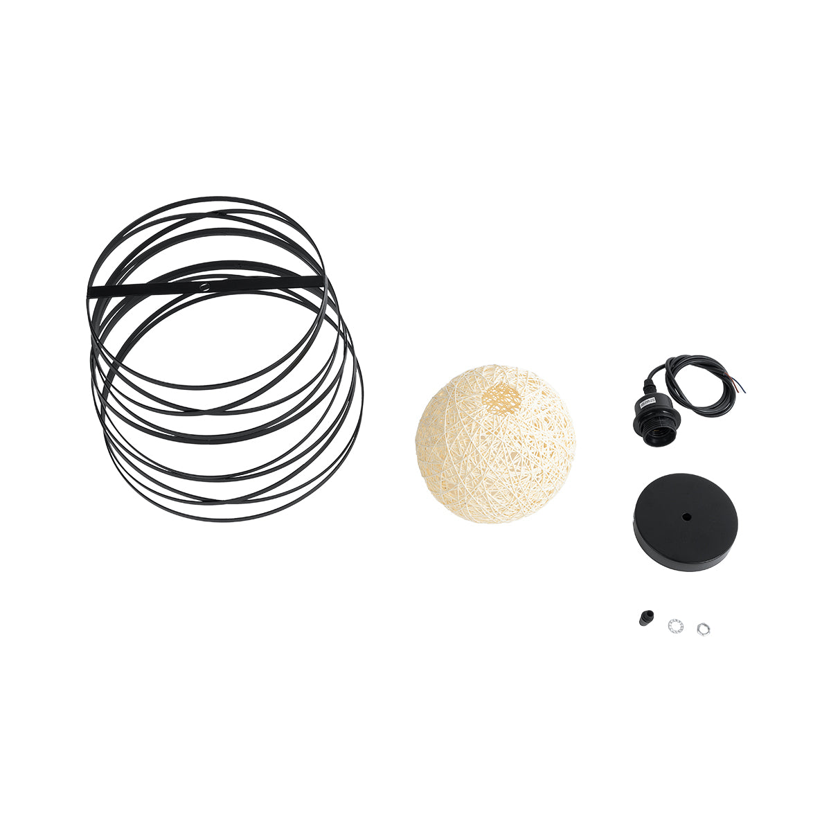 GloboStar® CARTER 00961 Μοντέρνο Industrial Κρεμαστό Φωτιστικό Οροφής Μονόφωτο 1 x E27 AC220-240V IP20 - Φ32 x Υ25cm - Μαύρο Μεταλλικό και Εκρού Μπάλα Πλέγμα - ledmania.gr