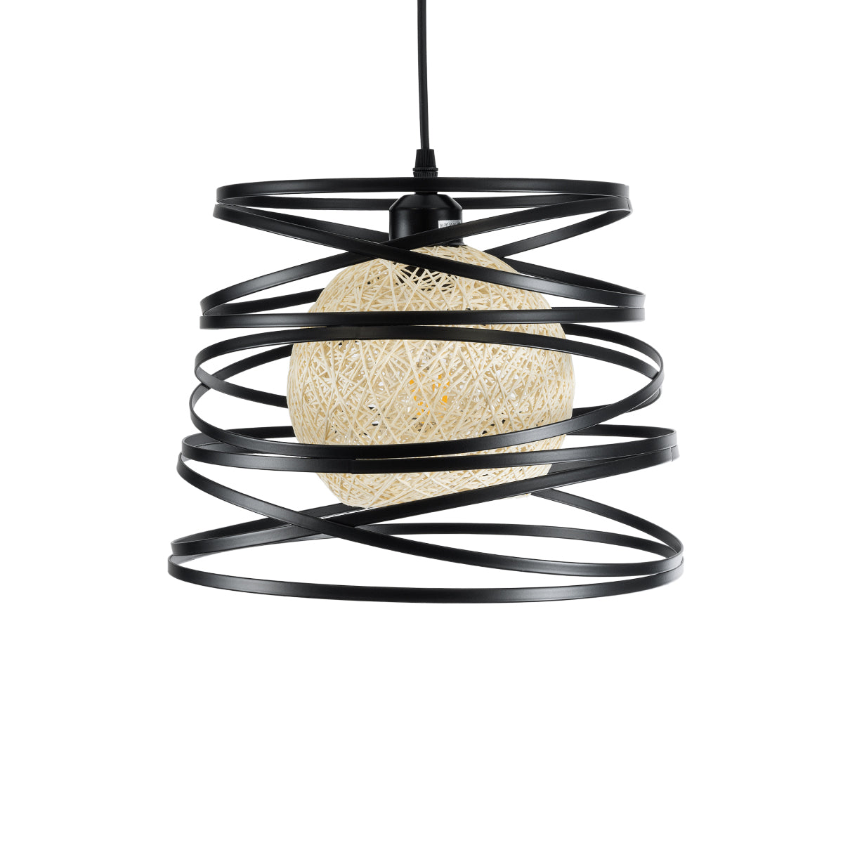 GloboStar® CARTER 00961 Μοντέρνο Industrial Κρεμαστό Φωτιστικό Οροφής Μονόφωτο 1 x E27 AC220-240V IP20 - Φ32 x Υ25cm - Μαύρο Μεταλλικό και Εκρού Μπάλα Πλέγμα - ledmania.gr